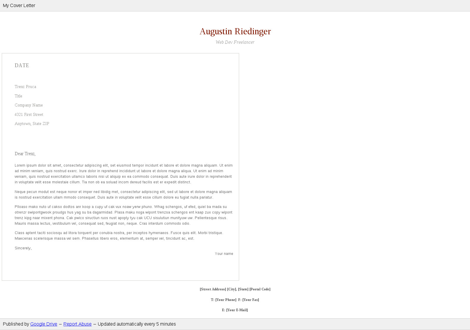 Cover letter published by google
