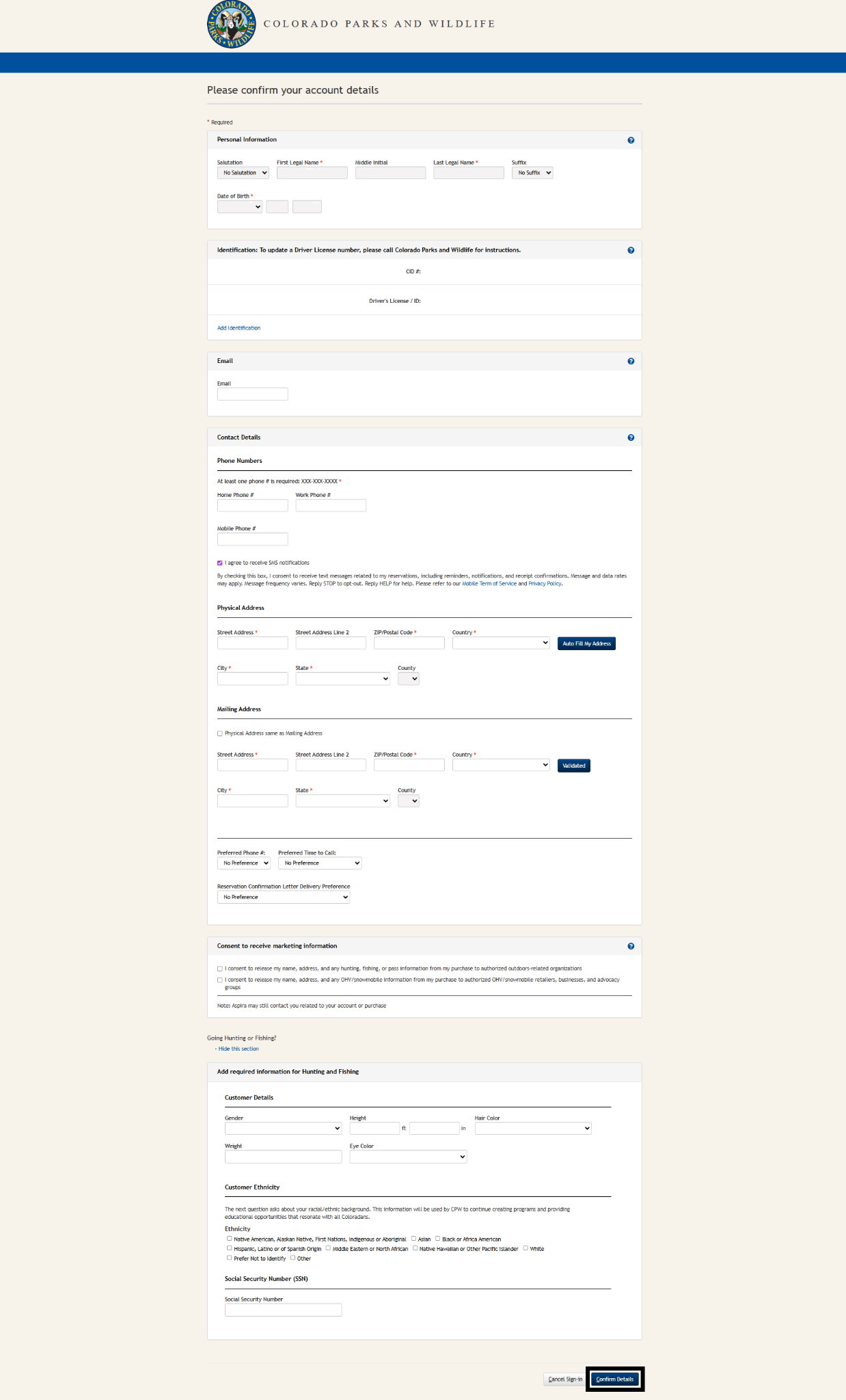 CPWshop.com Customer Details Page. Black box highlighting "Confirm Details" button.