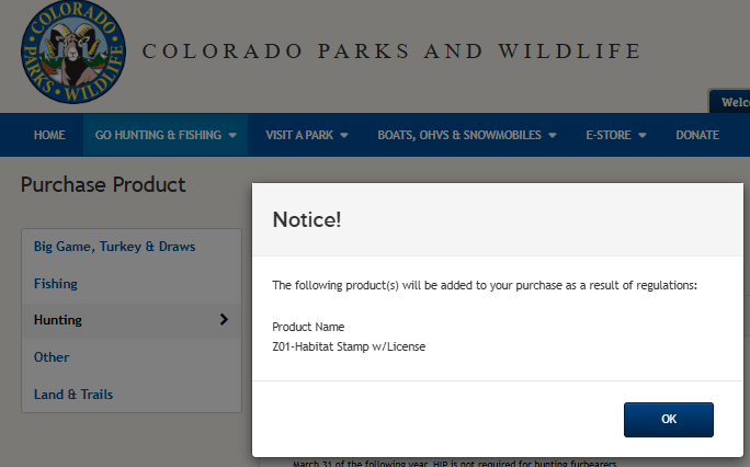 Alert indicating a habitat stamp will be added to the transaction